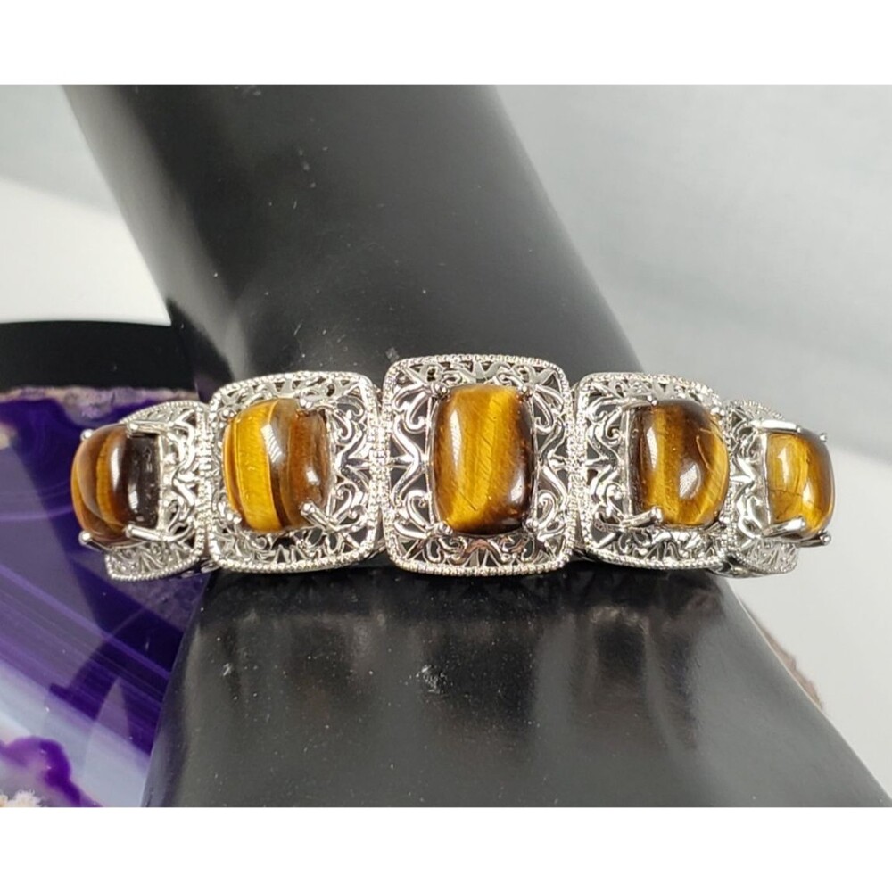 Vintage Marked STS Karis Tigerseye Size 7 Bangle Bracelet